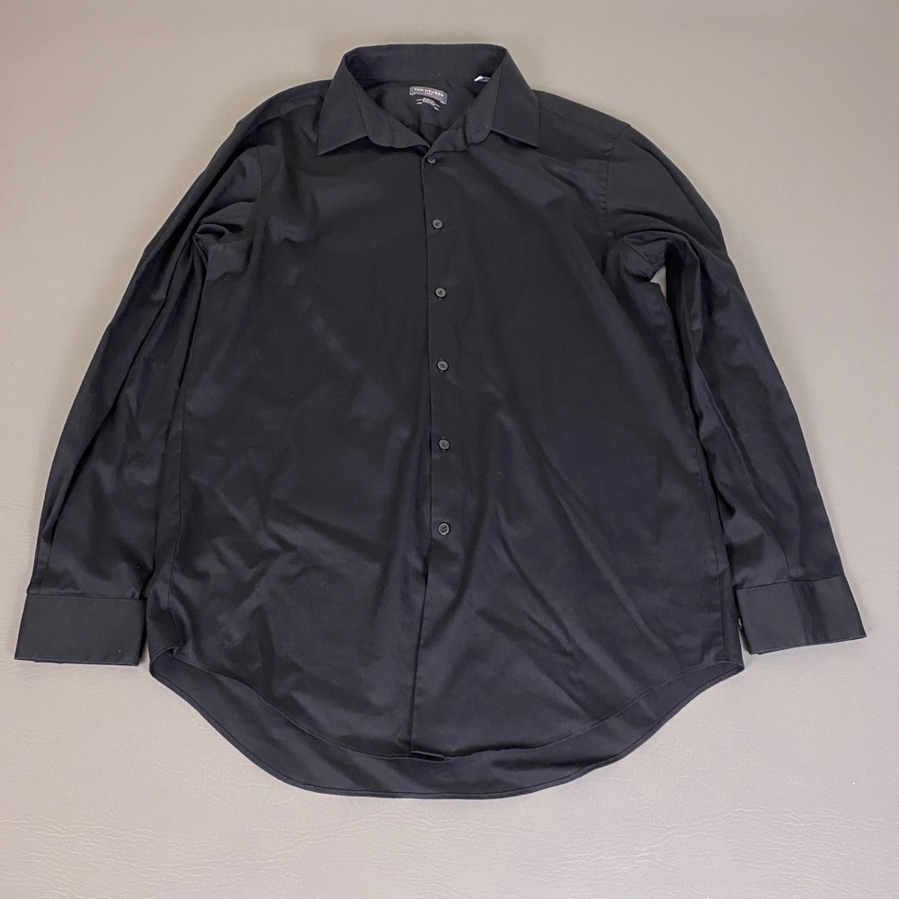 Van Heusen Flex Dress Shirt Slim Fit Men's Size 16 32/33 L Black Long Sleeve